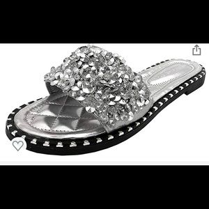 Open Toe Flat Sandal Rhinestone Slip-On Flip Flop